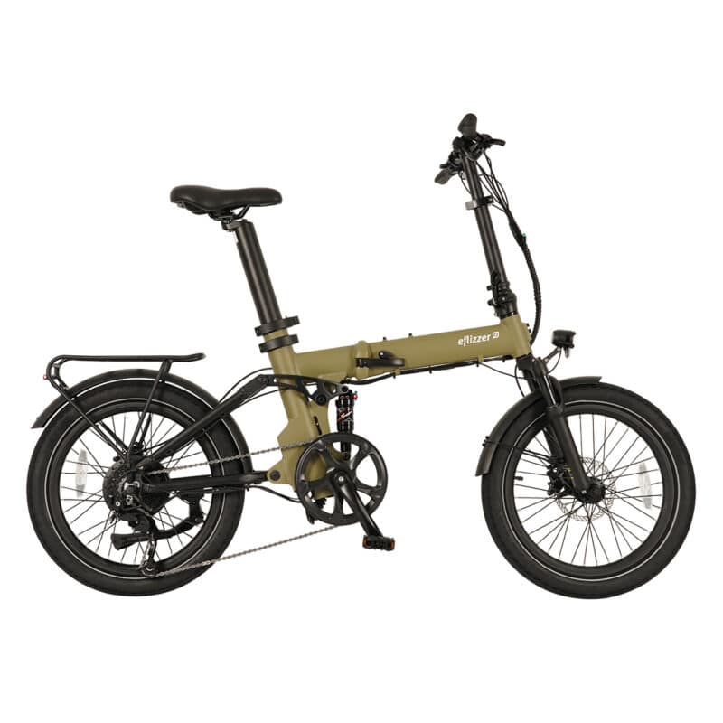 E-Faltrad mit Vollfederung vorne und hinten Tubo Fully 20 V2 olive Seitenansicht